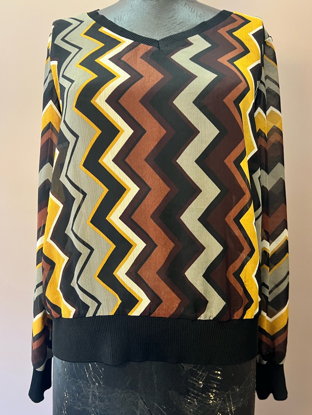 Missoni x Target 20th Anniv. Black & Brown Zig-Zag Chevron Sheer Sweater Small